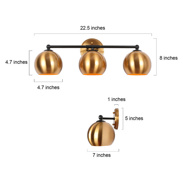 Corrigan Studio® LateefahA 3 Light Dimmable Modern Black Gold Globe